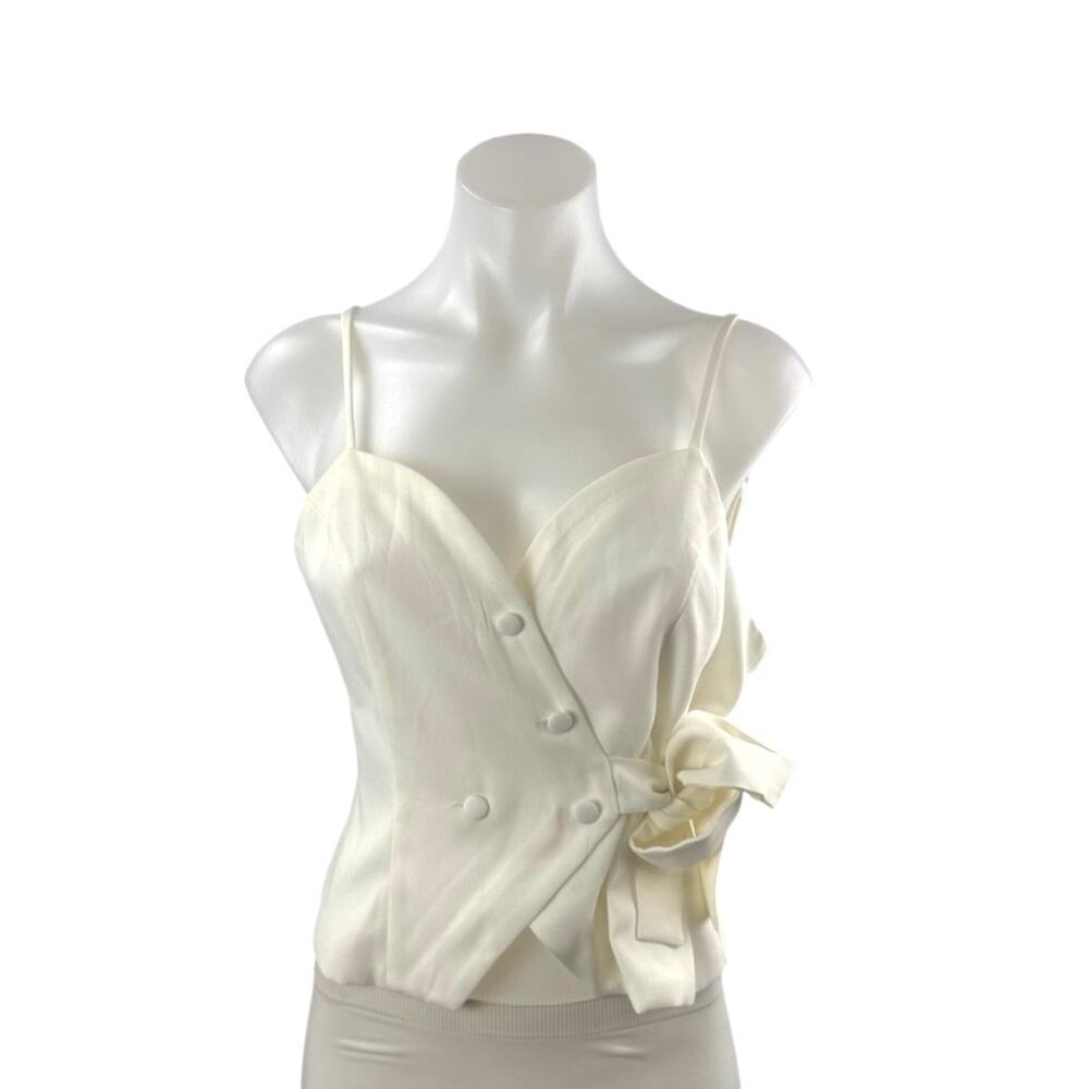 NEW Bebe Women's White Sleeveless V Neck Button Bow Cami Tank Wrap Blouse Top 6